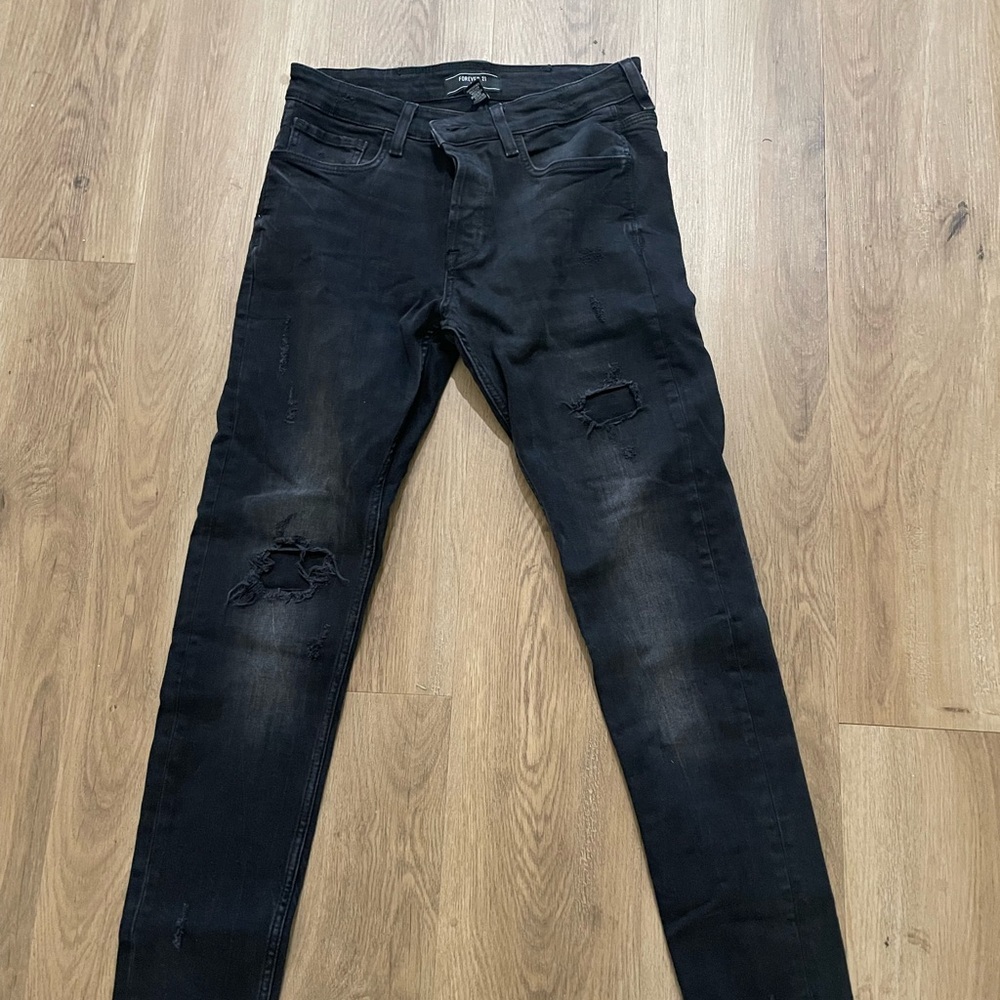 Forever 21 Men's Dark Distressed Skinny Jeans